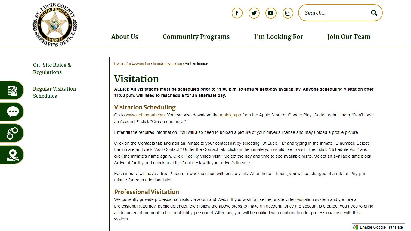 Visitation | St. Lucie Co Sheriff's Office, FL