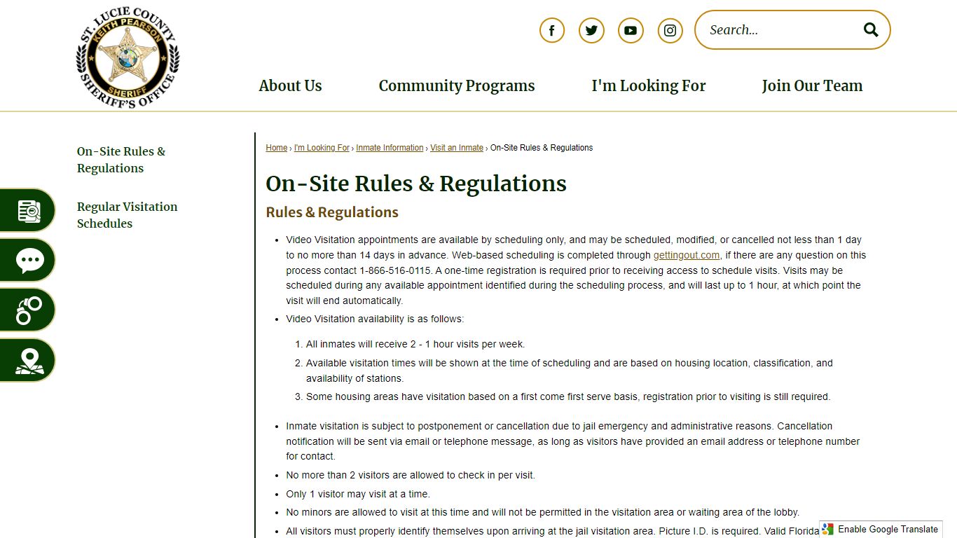 On-Site Rules & Regulations | St. Lucie Co Sheriff's Office, FL